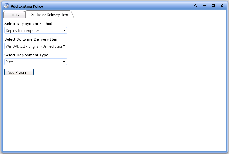 Add Existing Policy Dialog Box / Software Delivery Item Tab